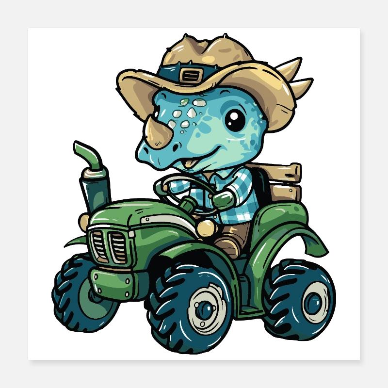 Dinosaurier triceratops Traktor Farmer Poster 40x40 cm