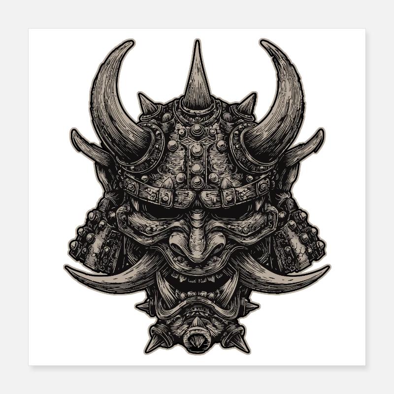 Demonic Samurai Helmet Oni Mask Poster 16" x 16" (40x40 cm)
