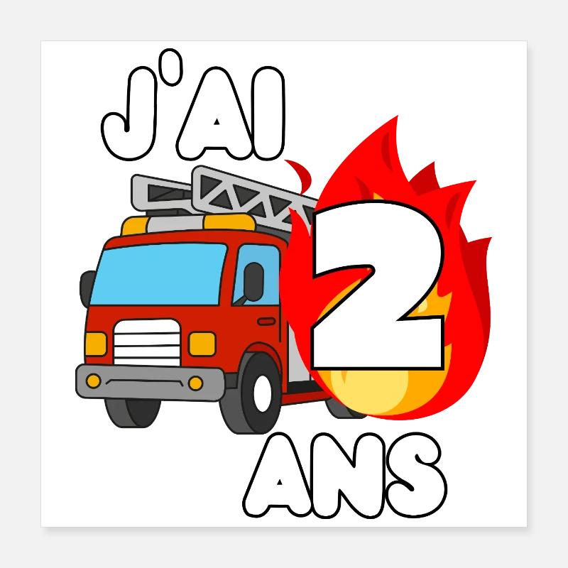 J’ai 2 ans camion de pompier fun Poster 40 x 40 cm