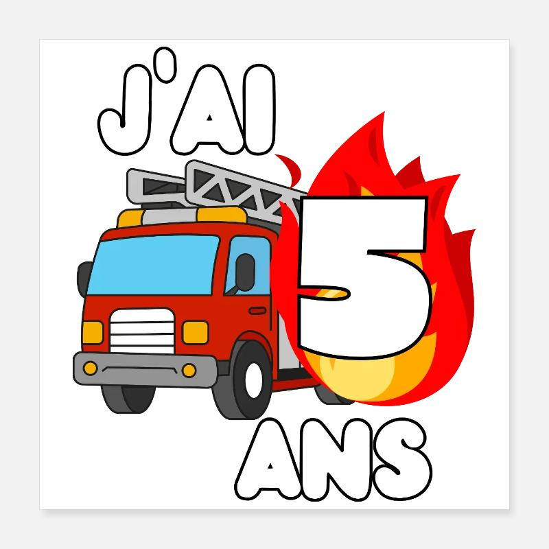 J’ai 5 ans camion de pompier fun Poster 40 x 40 cm