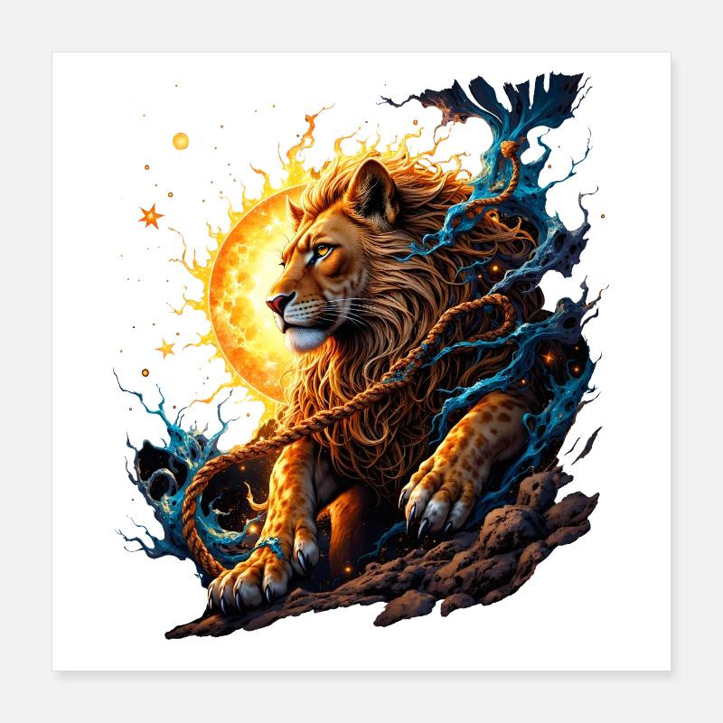 Elemental Tiger: Fire and Moon Poster 16" x 16" (40x40 cm)