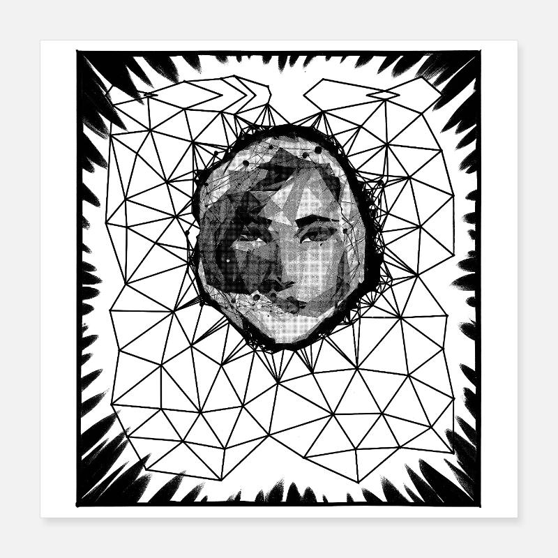 LOWPOLY WOMAN #2 - black & white Poster 16" x 16" (40x40 cm)