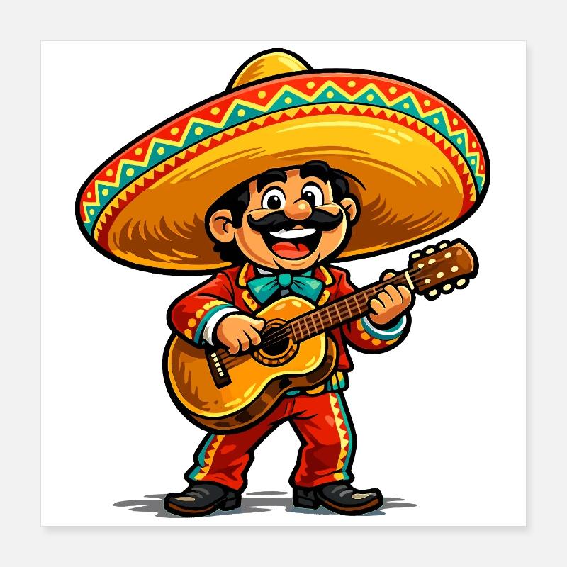 Guitare de dessin animé mariachi Poster 40 x 40 cm