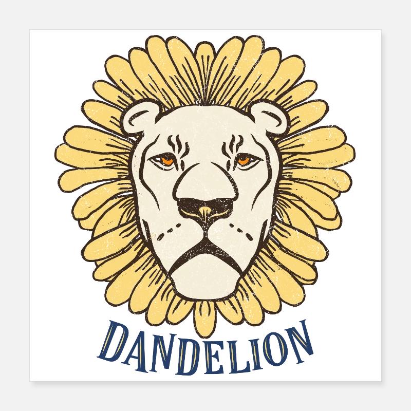 Lion en couronne de pissenlit Poster 40 x 40 cm