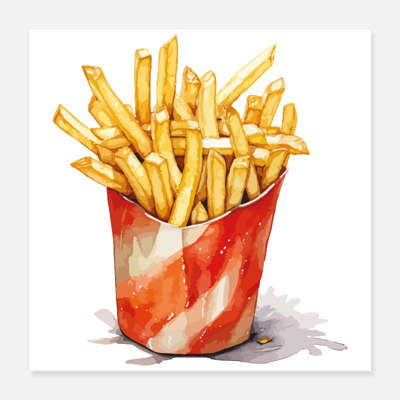 Tasse de frites à l’aquarelle Poster 40 x 40 cm