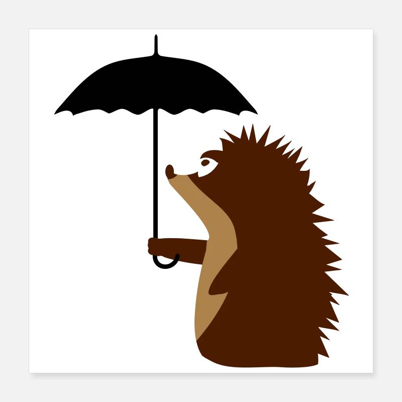 Un hérisson avec un parapluie Poster 40 x 40 cm