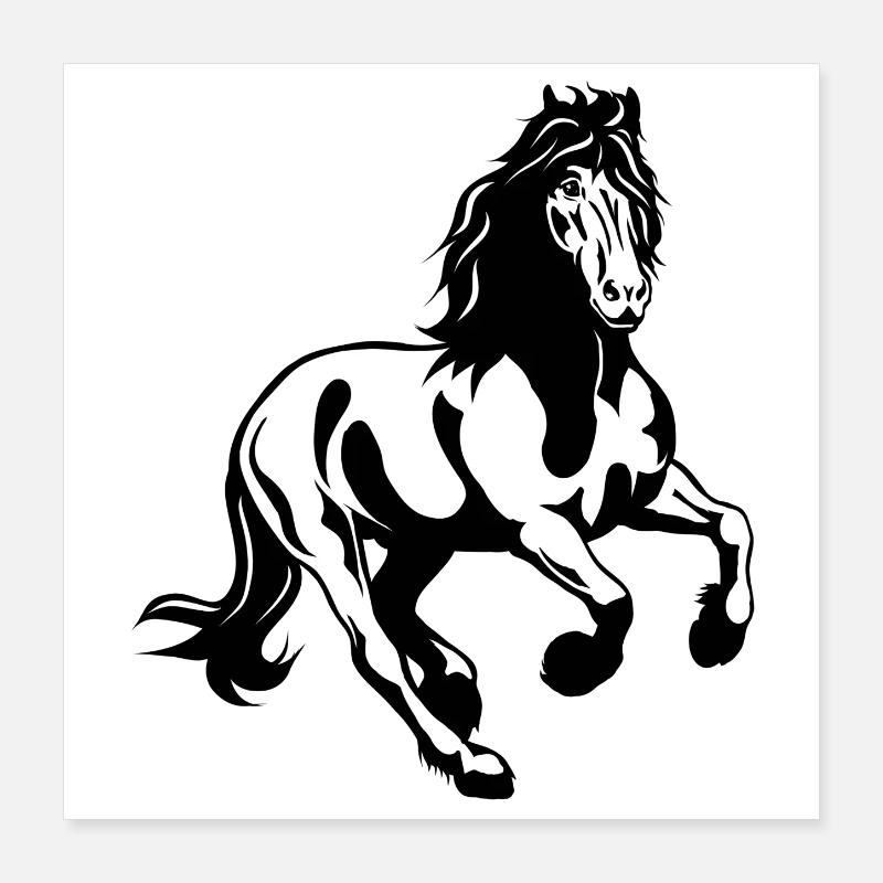 Friesian stallion galloping Poster 16" x 16" (40x40 cm)