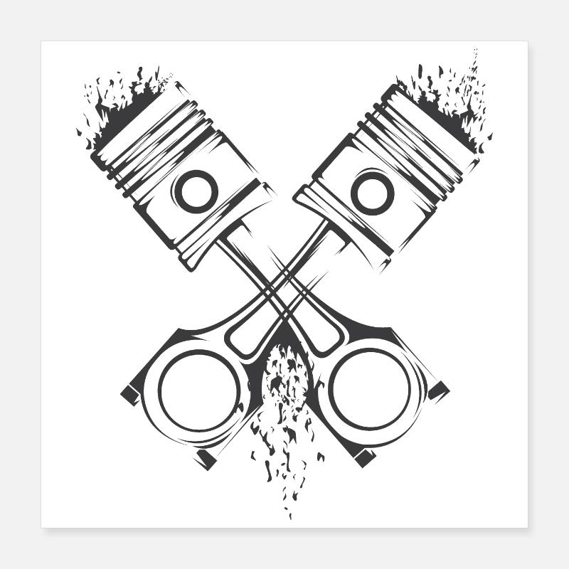 v8 Piston Flame Engine Tuner Tuning Car Symbol Poster 16" x 16" (40x40 cm)