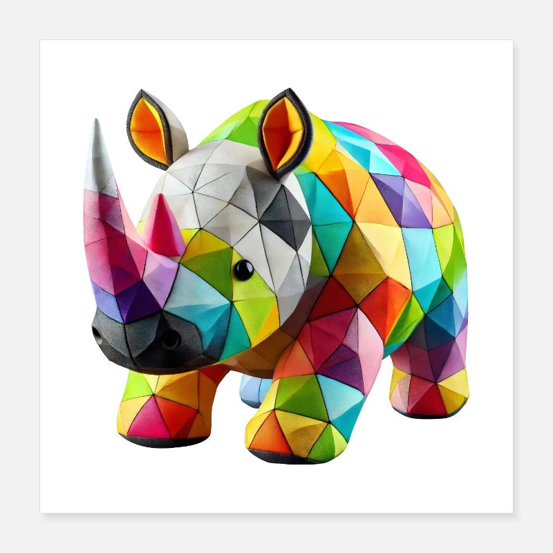 rhinocéros rhino polygones patchwork Poster 40 x 40 cm