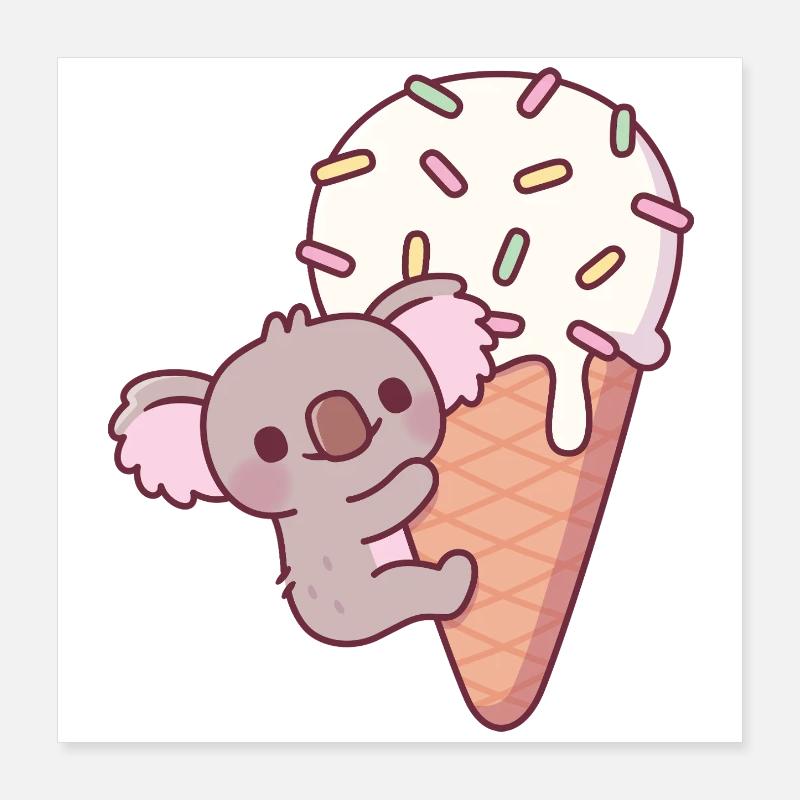 Drôle de koala s’accrochant à un cornet de crème glacée Poster 40 x 40 cm