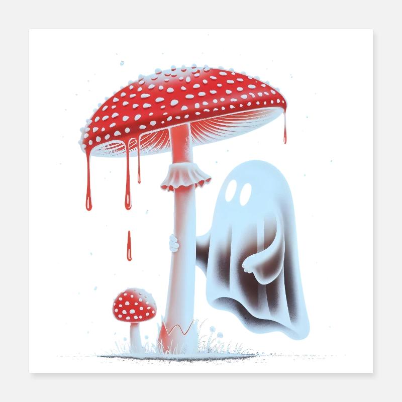 Fantôme effrayant avec champignon rouge sanglant Poster 40 x 40 cm