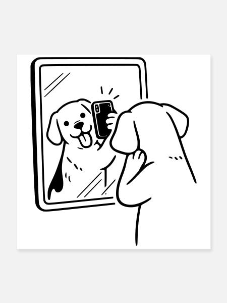 selfie dog hund - Poster 40x40 cm - Weiß - Vorne