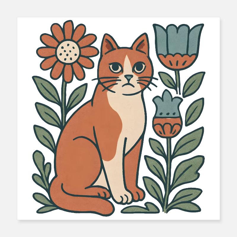 Chat Jardin Fleurs Ami Chat Poster 40 x 40 cm