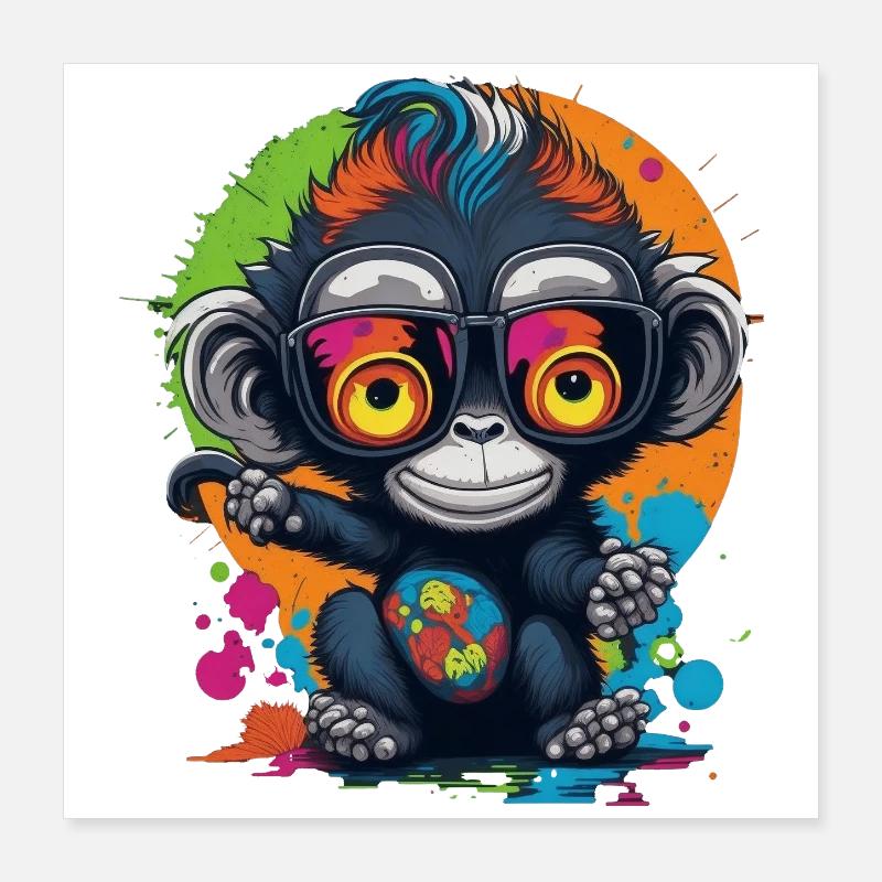 Neon Spectacled Monkey Splash - Monkey - Monkey Poster 16" x 16" (40x40 cm)