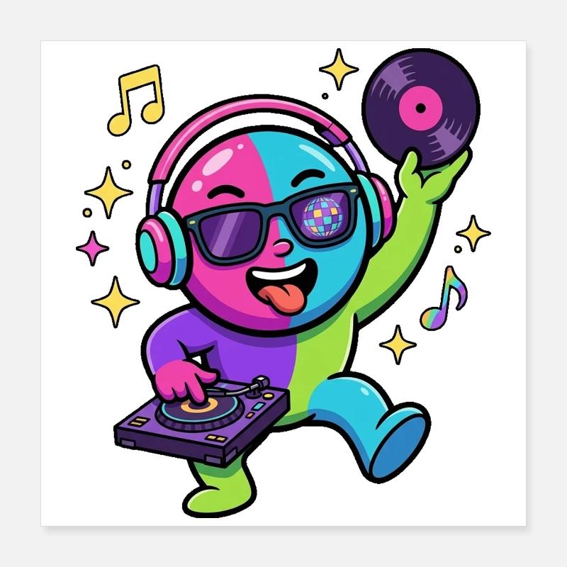 Neon DJ Emoticon Dance Party Poster 40 x 40 cm
