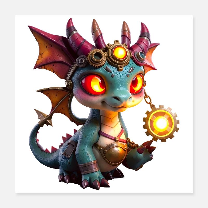 Erleuchteter Steampunk-Drache Poster 40x40 cm