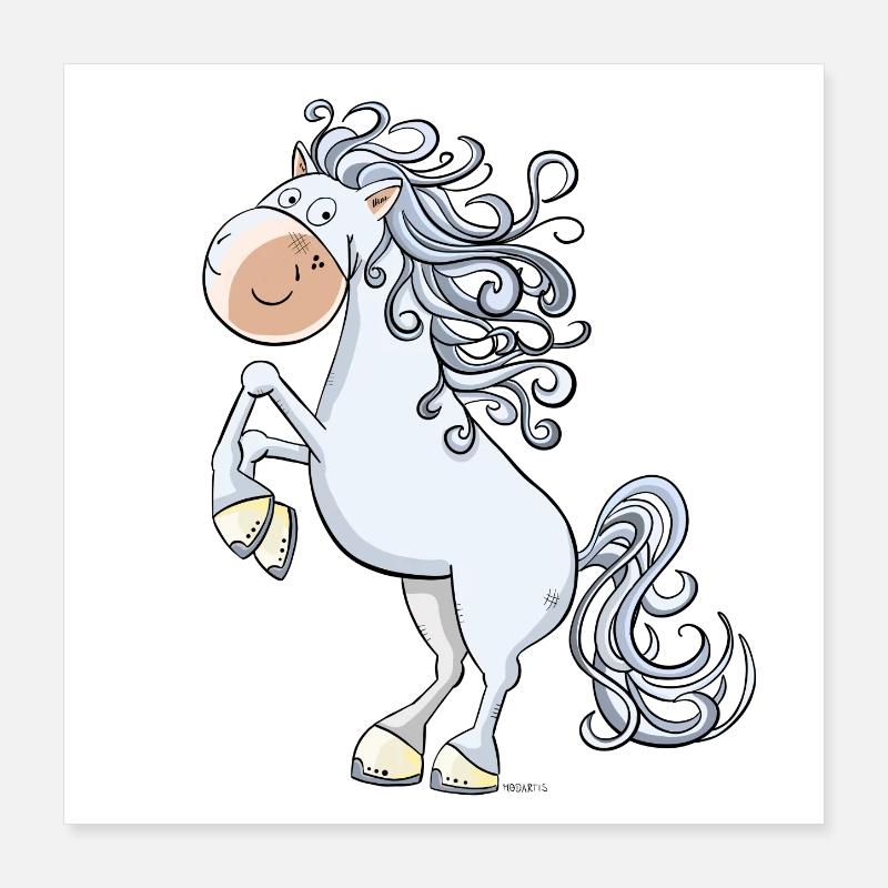 Steigendes Pferd im wallender Mähne I Comic Poster 40x40 cm