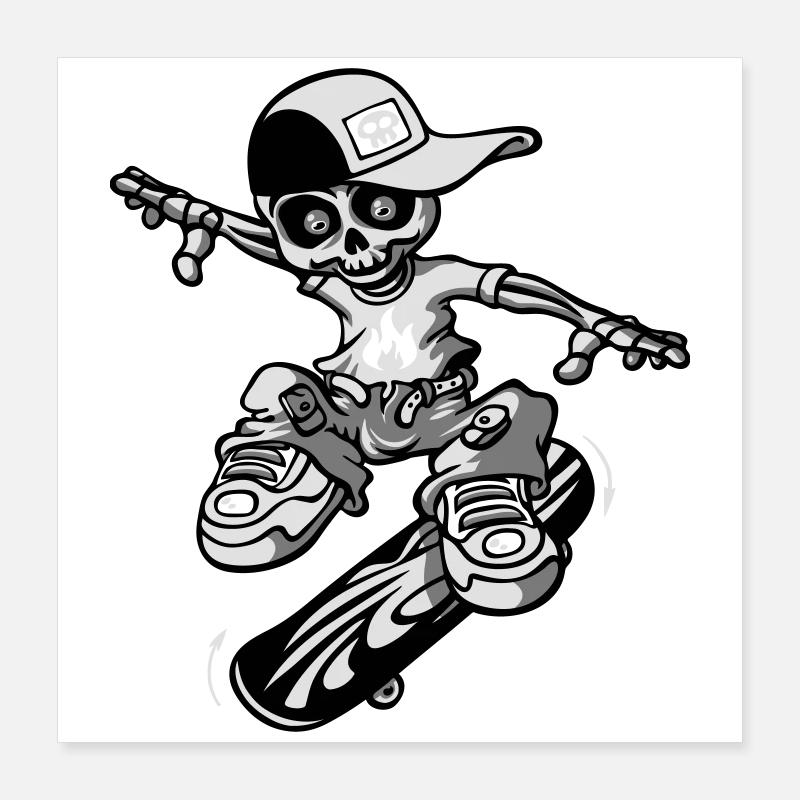 Skeleton and skateboard flex Poster 40x40 cm