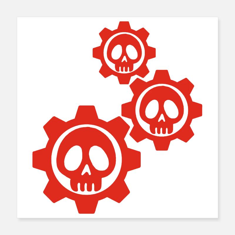 Crânes et engrenages rouges Poster 40 x 40 cm