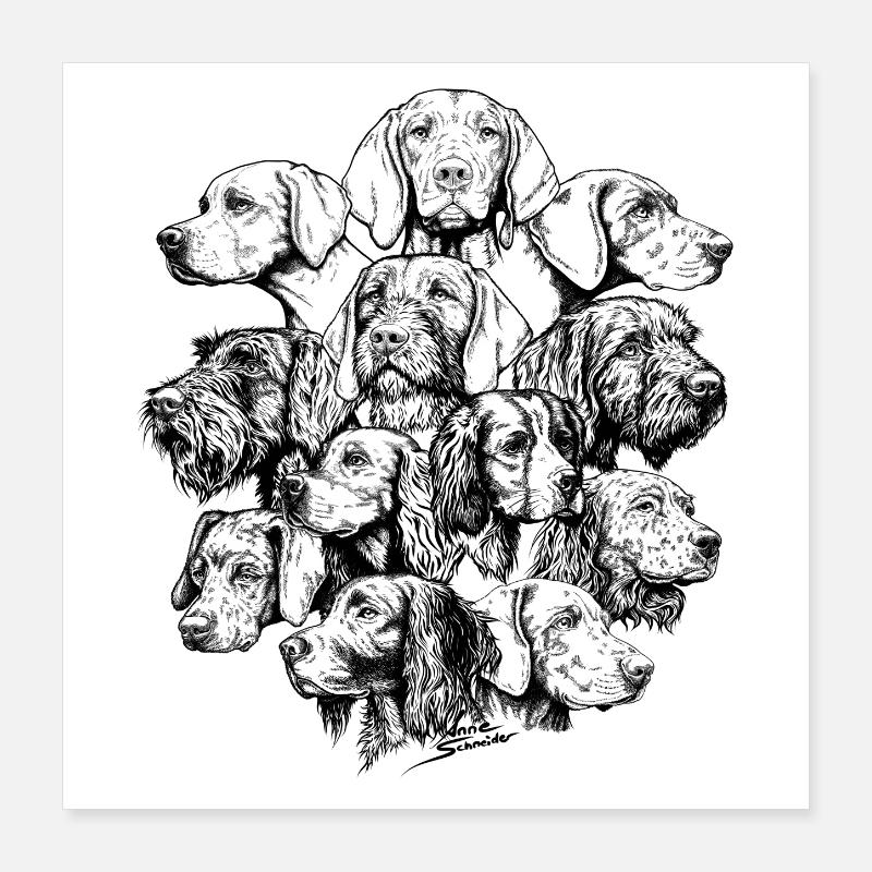 Wimmelbild Vorstehhunde Poster 40x40 cm