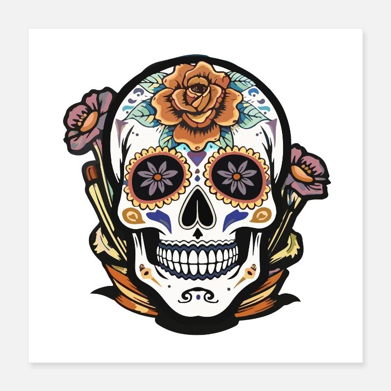 conception de tatouage de crâne en sucre floral Poster 40 x 40 cm