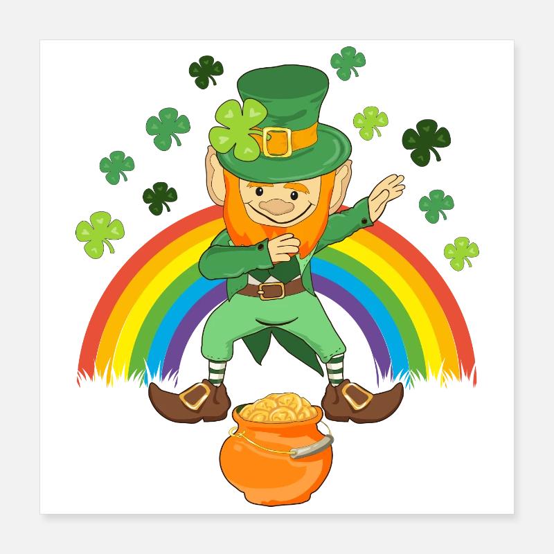 Dabbing Leprechaun Pot de trèfle d’or St. Patrick’s Day Poster 40 x 40 cm