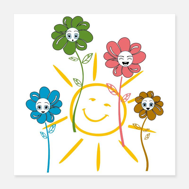 Sonne mit Blumen Frühling Poster 40x40 cm