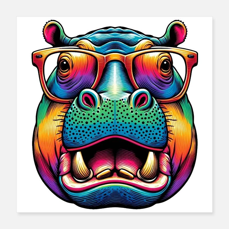Nilpferd mit Brille Poster 40x40 cm