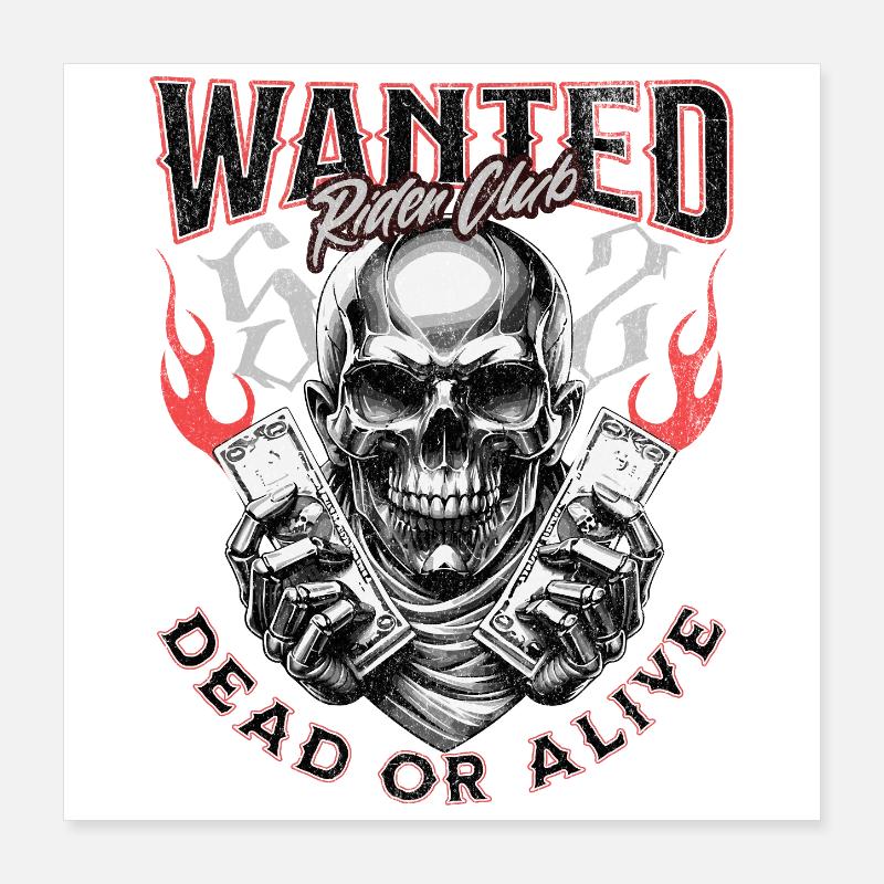 Wanted Biker Skull Dead or Alive Motorrad Chopper Poster 40x40 cm