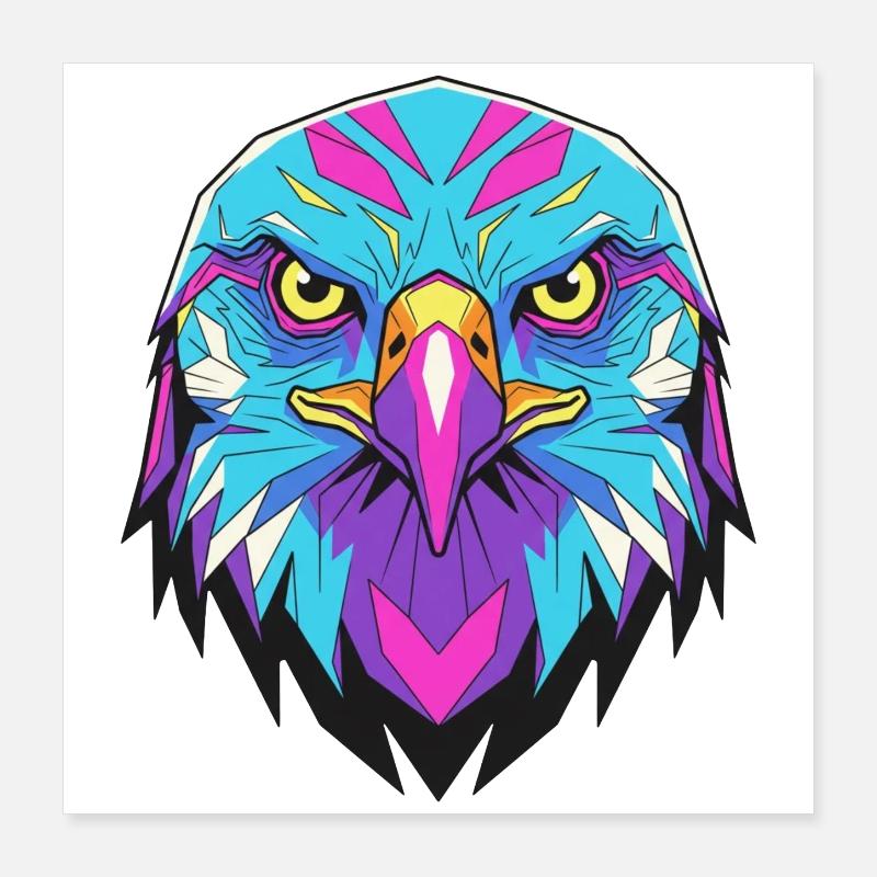 Geometrischer Adler im Neonstil Poster 40x40 cm