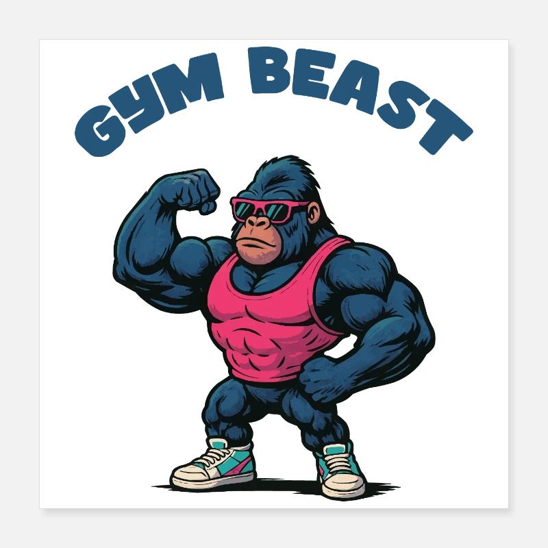 Dessin animé de muscles de gorille Poster 40 x 40 cm