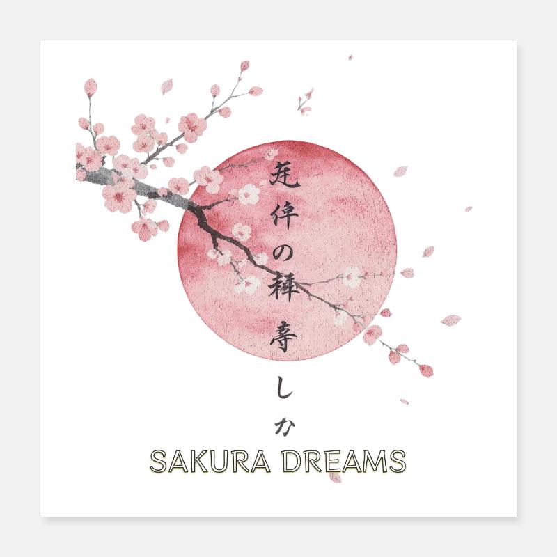 Sakura Dreams Sort de Lune Poster 40 x 40 cm