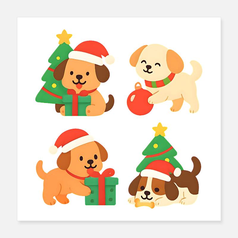 Weihnachtshunde mit Geschenken Poster 40x40 cm
