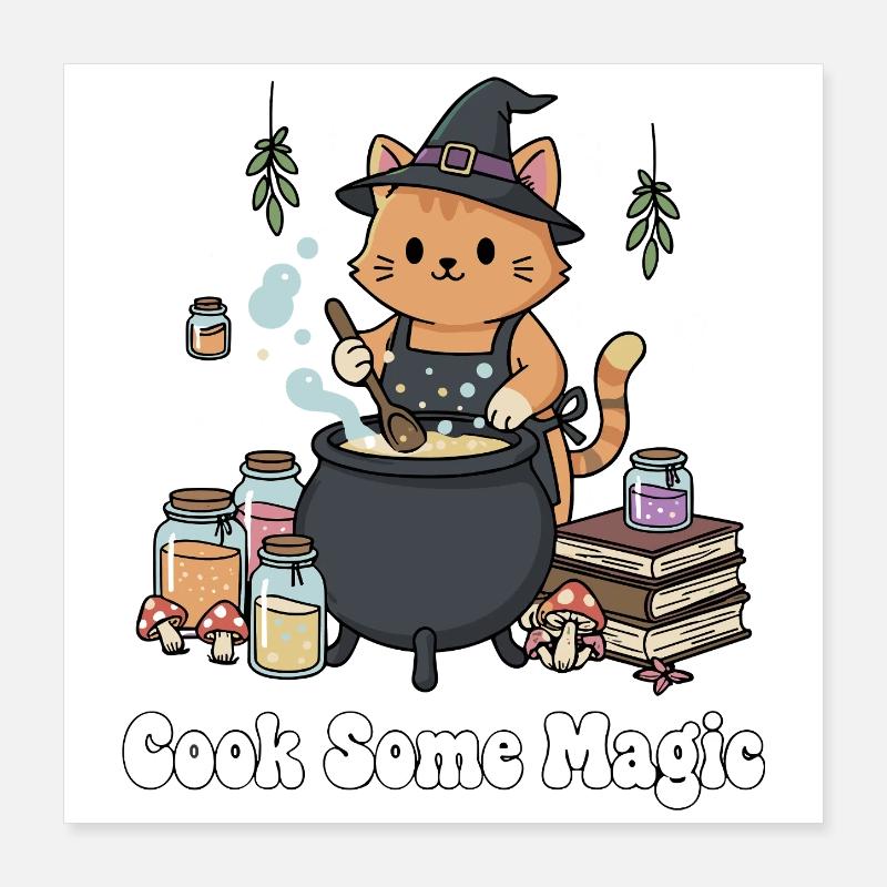 Cat wizard at the cauldron Poster 16" x 16" (40x40 cm)