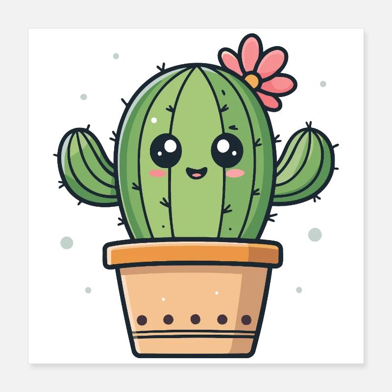 Cactus kawaii fleurie en pot Poster 40 x 40 cm
