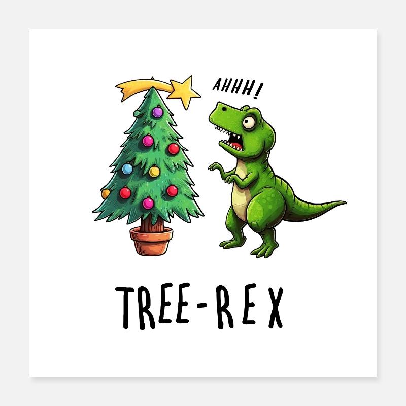 Dino trifft Weihnachtsbaum Poster 40x40 cm
