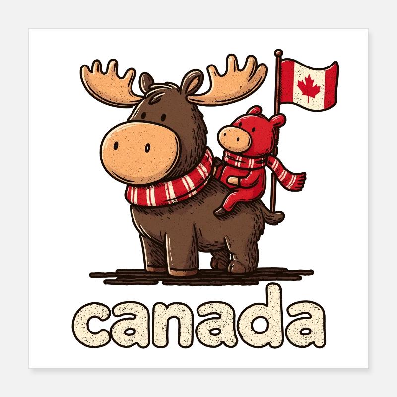 Mousse du Canada avec un petit compagnon Poster 40 x 40 cm