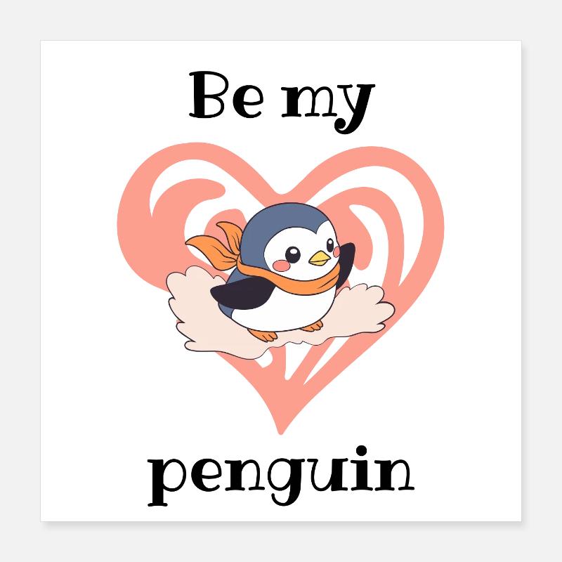 Pingouin Cœur avec Écharpe Poster 40 x 40 cm