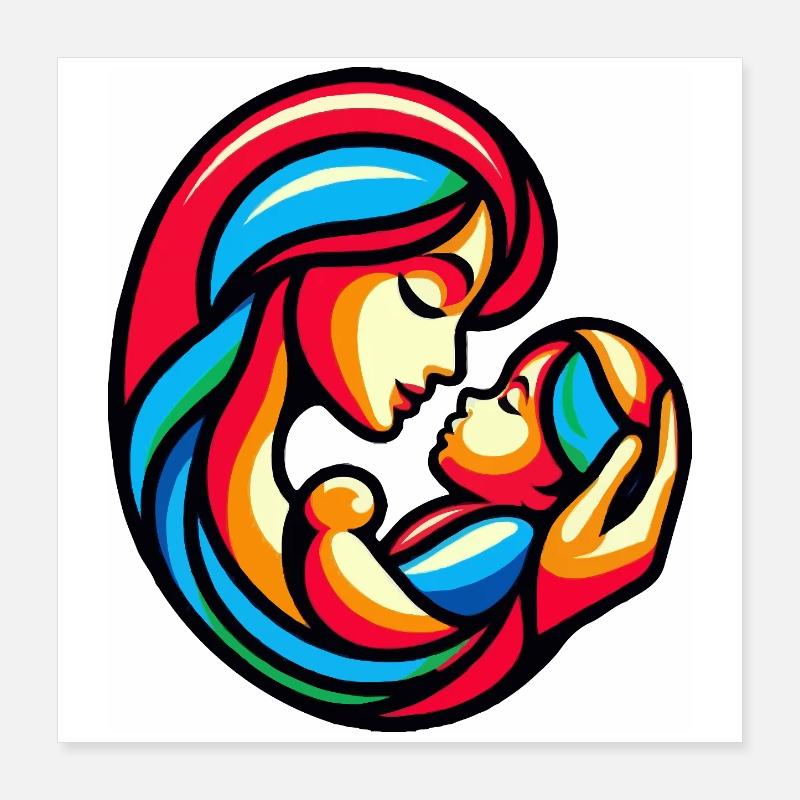 Harmonie colorée mère-enfant Poster 40 x 40 cm