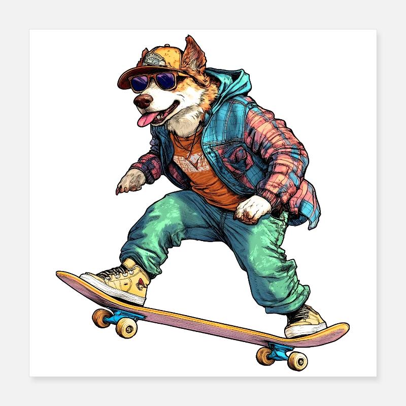 Hunde - Skateboard Shepherd Poster 40x40 cm