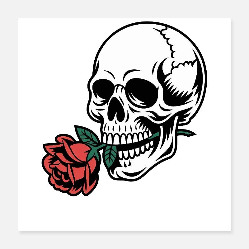 Crâne Rockabilly – Rose Statement Gothic Love Poster 40 x 40 cm