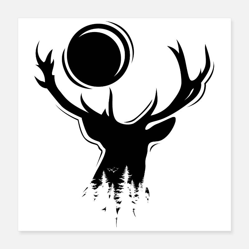 Hirsch Elch Symbol Mond Illustration Icon Logo Poster 40x40 cm