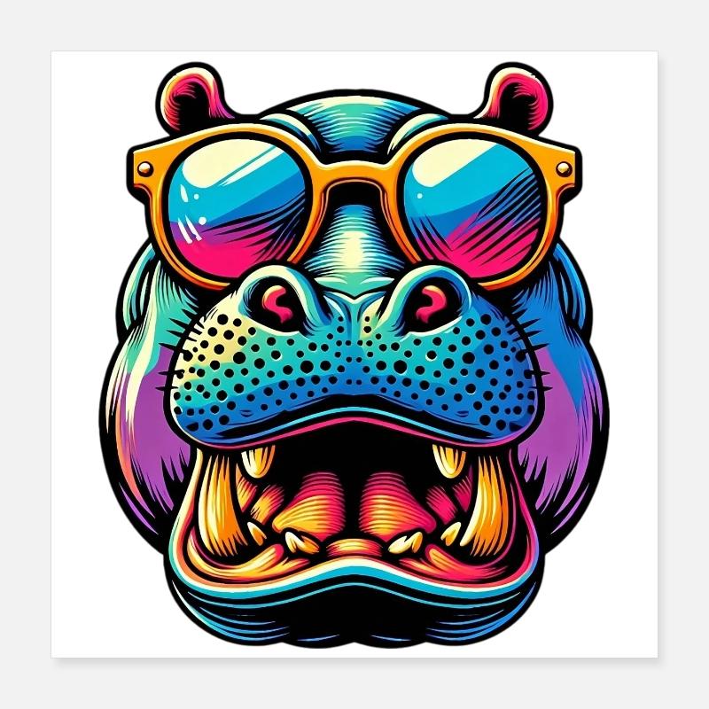 Nilpferd mit Sonnenbrille Poster 40x40 cm