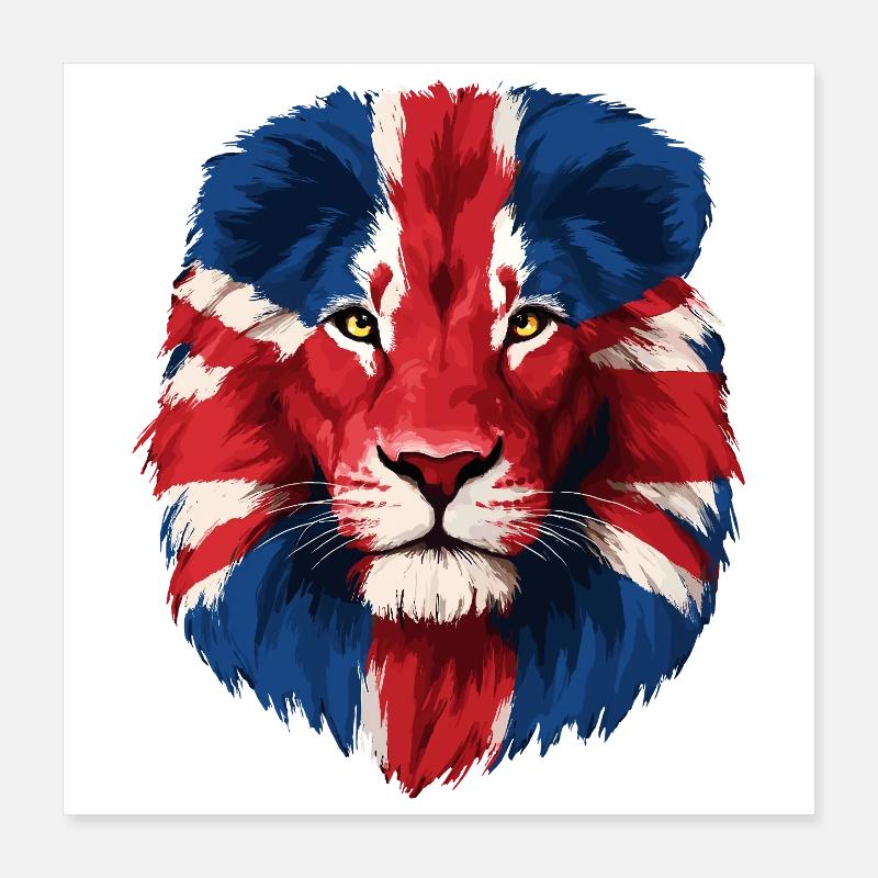 British Lion with Union Jack Mane Poster 16" x 16" (40x40 cm)