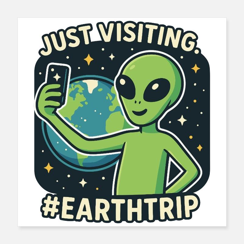 Alien Selfie mit Erde Poster 40x40 cm