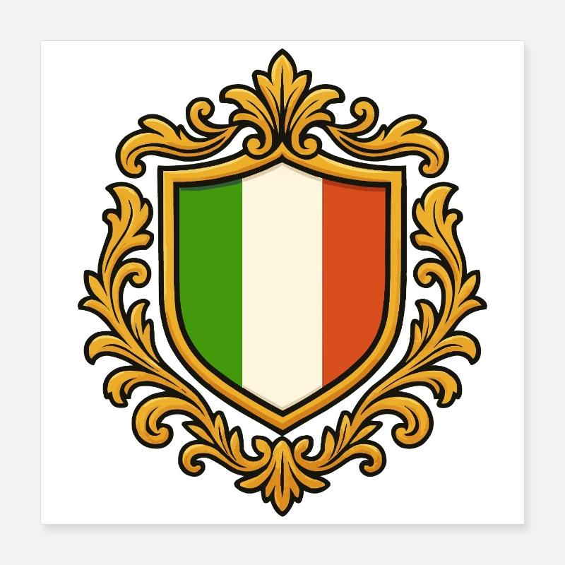 Italien Flagge im Barockrahmen Poster 40x40 cm
