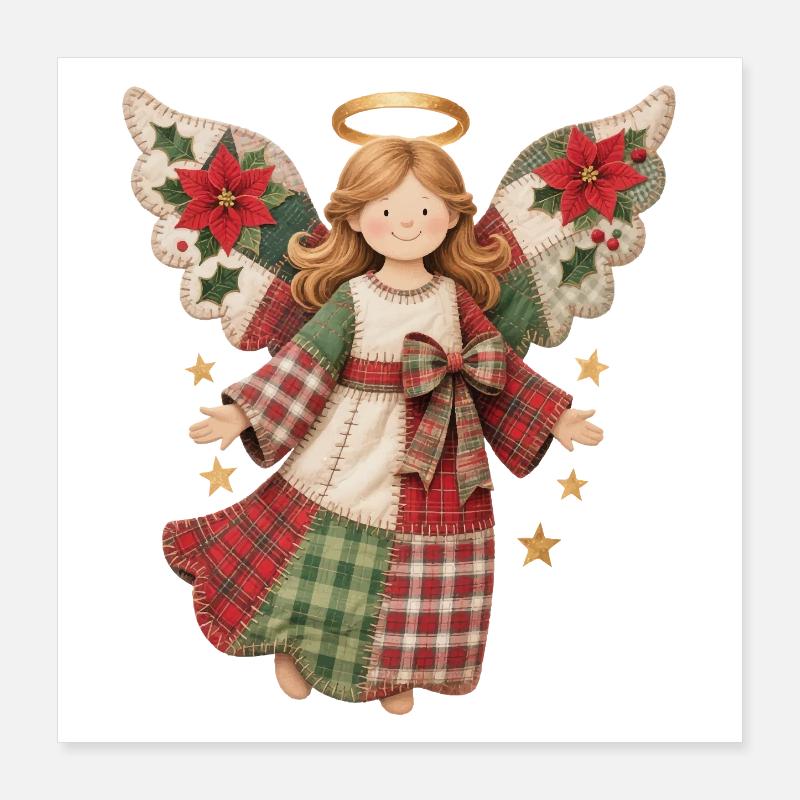 Ange de Noël avec des étoiles dorées Poster 40 x 40 cm