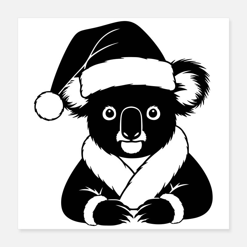 Christmas Koala Comic – Black & White Poster 16" x 16" (40x40 cm)