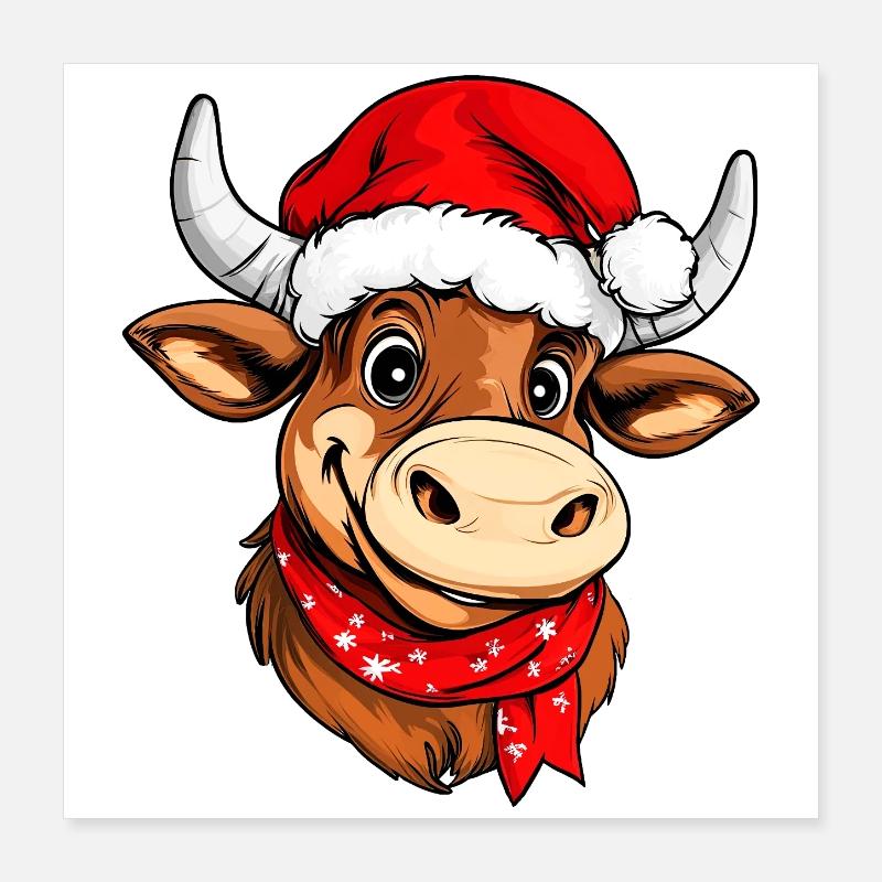 Taureaux de Noël Poster 40 x 40 cm