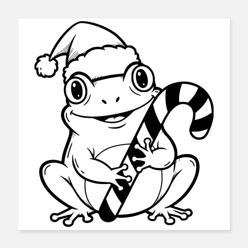 Christmas frog with candy cane Poster 16" x 16" (40x40 cm)